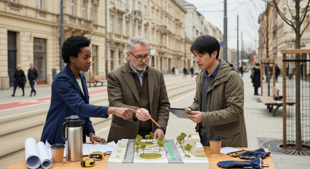 városfejlesztési módszertan: szakemberek városmakett elemzése rehabilitált téren